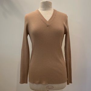 Ports International Vintage Wool Tan V Neck Lightweight Knit Sweater/Size S
